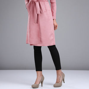 Epaulette Shoulder Lace-up Waist Nubuck Powder Rose Long Jacket