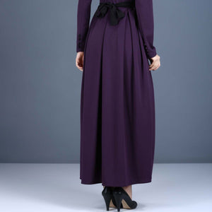 Back Zipper Detail Bead Embroidered Dark Purple Dress
