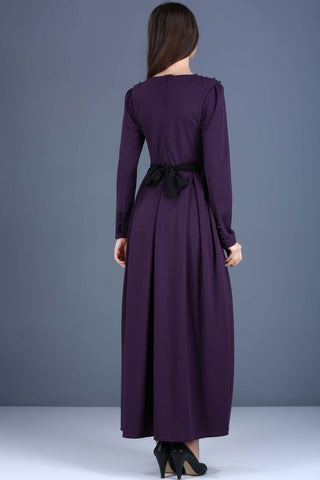 Back Zipper Detail Bead Embroidered Dark Purple Dress