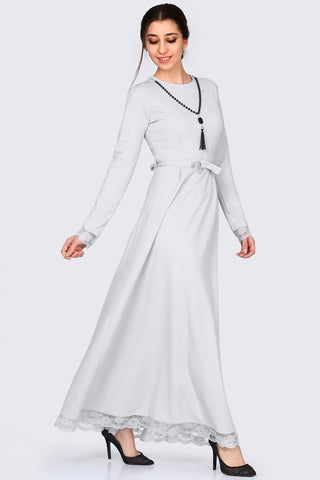 Banded Waist Light Grey Dress