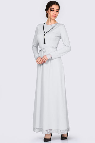 Banded Waist Light Grey Dress
