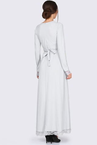 Banded Waist Light Grey Dress