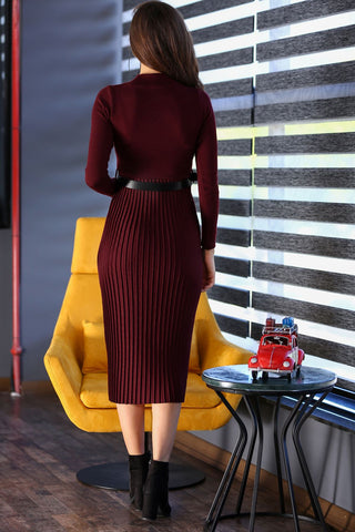 Belted Claret Red Dress