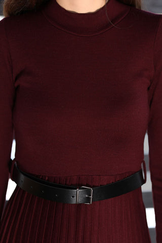 Belted Claret Red Dress