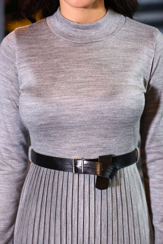 Belted Tricot Grey Dress