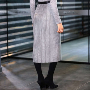 Belted Tricot Grey Dress