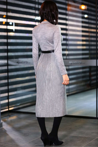 Belted Tricot Grey Dress