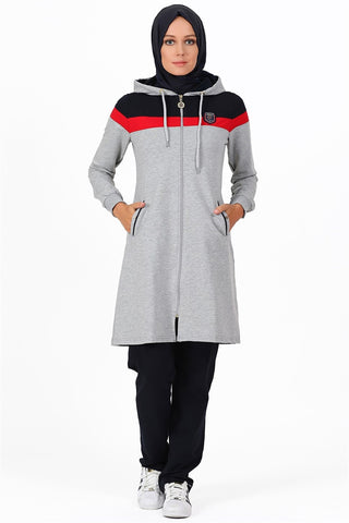 Striped Gray Modest Tunic Set