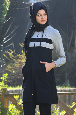 Rib Detailed Grey Veiling Tunic Set