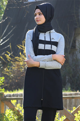 Rib Detailed Grey Veiling Tunic Set