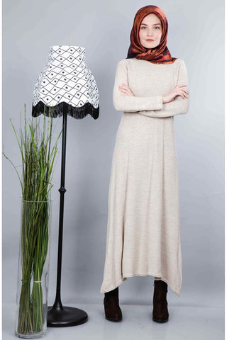 Patterned Ecru Tricot Dress