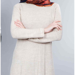 Patterned Ecru Tricot Dress
