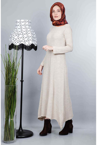 Patterned Ecru Tricot Dress