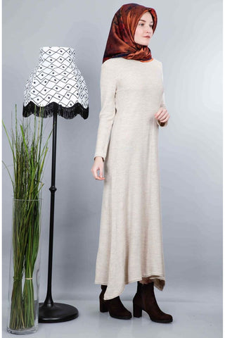 Patterned Ecru Tricot Dress