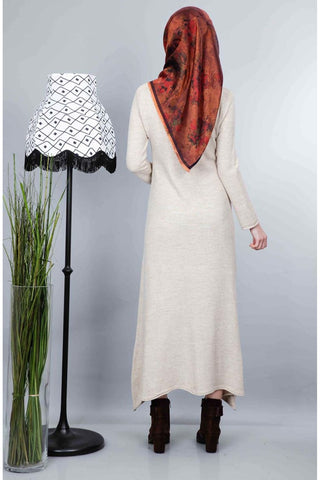 Patterned Ecru Tricot Dress