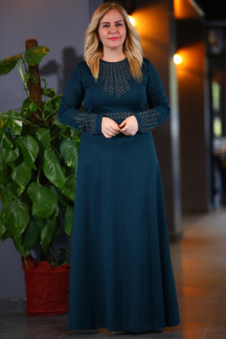 Big Size Patterned Indigo Dress