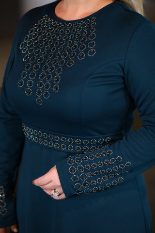 Big Size Patterned Indigo Dress