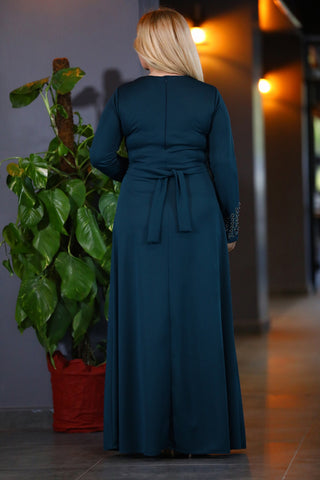 Big Size Patterned Indigo Dress