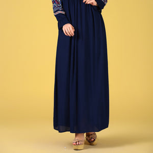 Lace-up Detailed Neck Navy Blue Dress