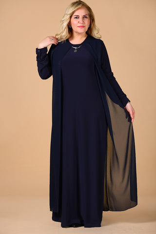 Oversize Double Combined Navy Blue Dress
