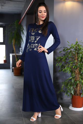 Printed Navy Blue Dress