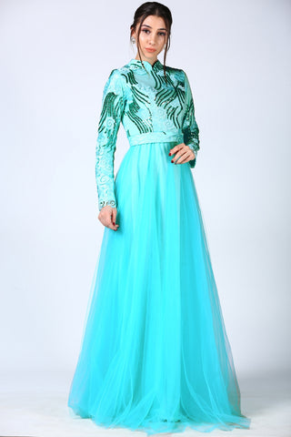 Sequined Mint Evening Dress