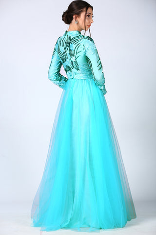Sequined Mint Evening Dress