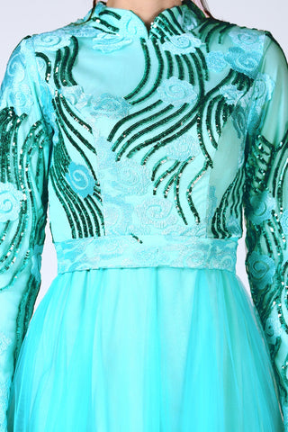 Sequined Mint Evening Dress