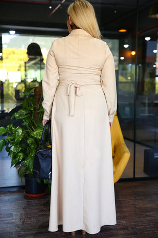 Banded Waist Beige Dress