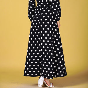 Belted Waist Dotted Patterned Dress