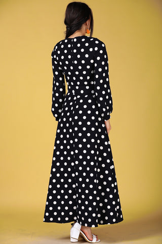 Belted Waist Dotted Patterned Dress