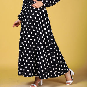 Belted Waist Dotted Patterned Dress