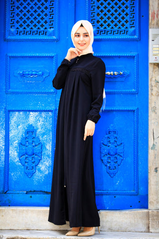 Pleated Black Modest Dress Abaya
