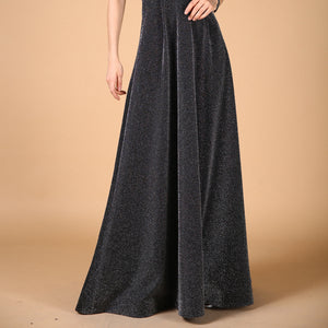Zipped Back Silvery Black Evening Dress