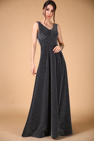 Zipped Back Silvery Black Evening Dress