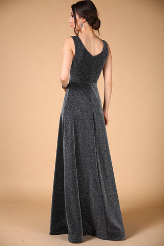 Zipped Back Silvery Black Evening Dress