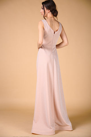 Zipped Back Silvery Powder Rose Evening Dress