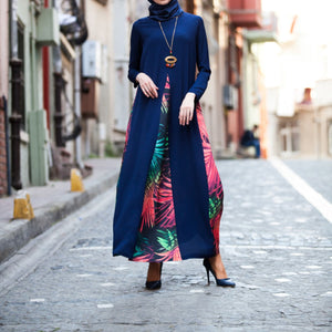 Topped Necklace Navy Blue Dress