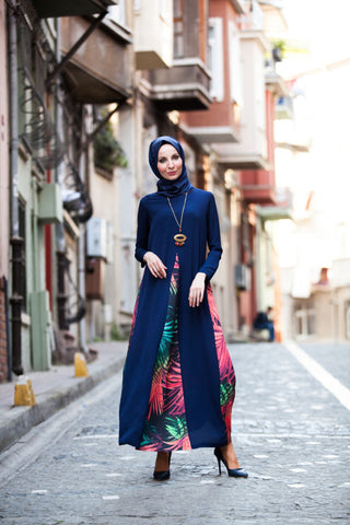 Topped Necklace Navy Blue Dress