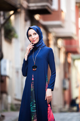 Topped Necklace Navy Blue Dress