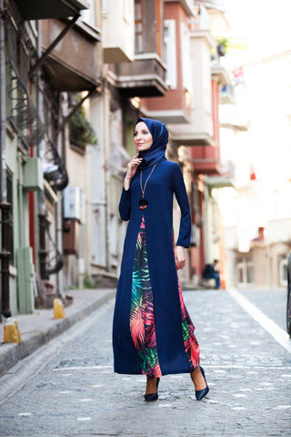 Topped Necklace Navy Blue Dress
