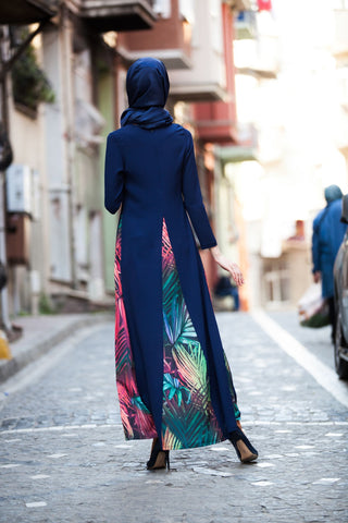 Topped Necklace Navy Blue Dress