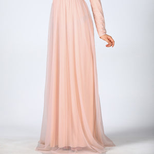 Stone Embroidered Powder Evening Dress