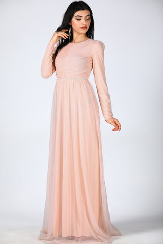 Stone Embroidered Powder Evening Dress