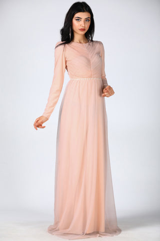 Stone Embroidered Powder Evening Dress