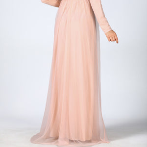 Stone Embroidered Powder Evening Dress