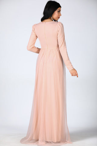 Stone Embroidered Powder Evening Dress