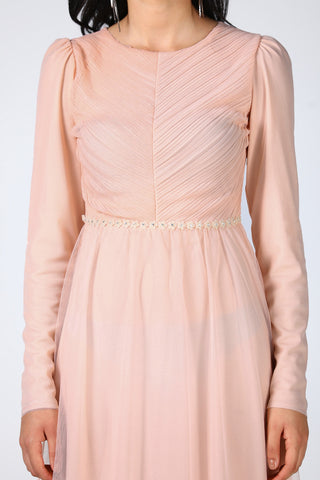 Stone Embroidered Powder Evening Dress
