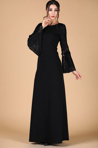 Lace Embroidered Black Dress