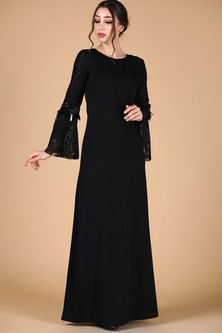 Lace Embroidered Black Dress
